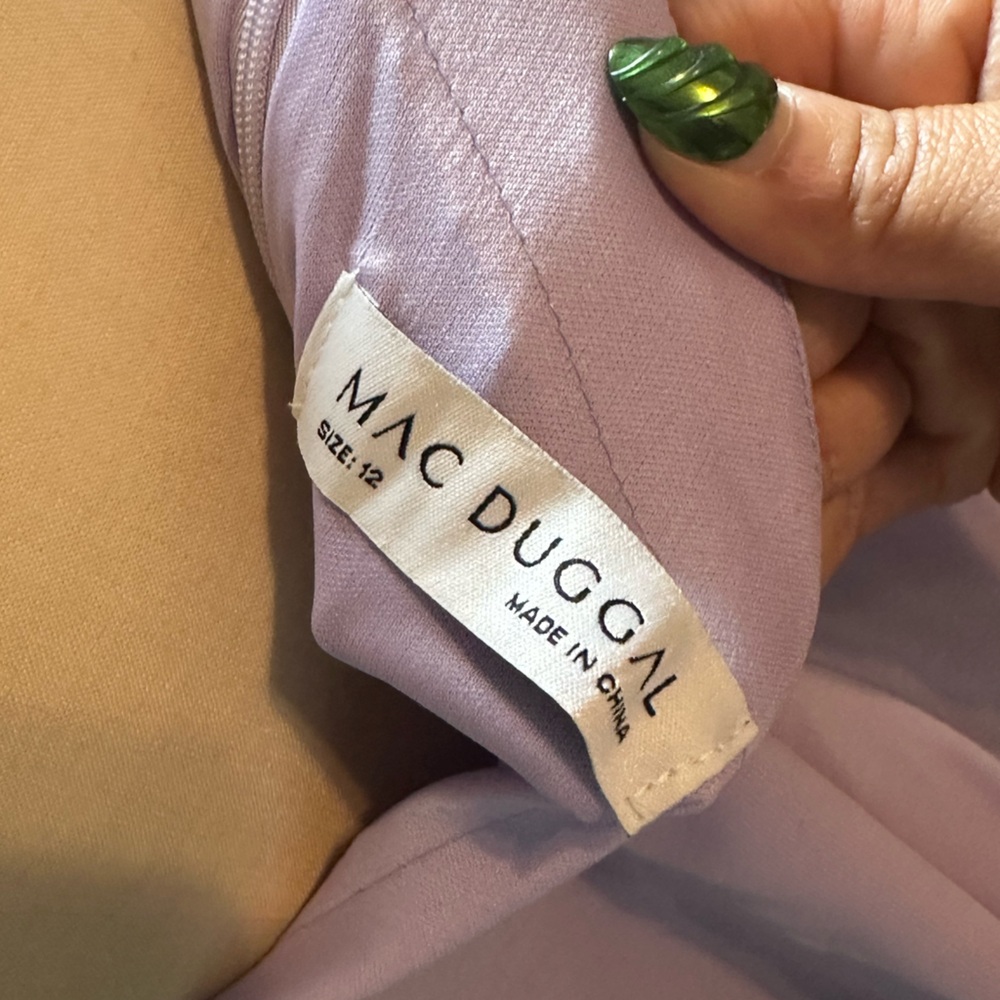 Mac Duggal Lilac One-Shoulder Dress with Feather Hem - Picture 3 of 4